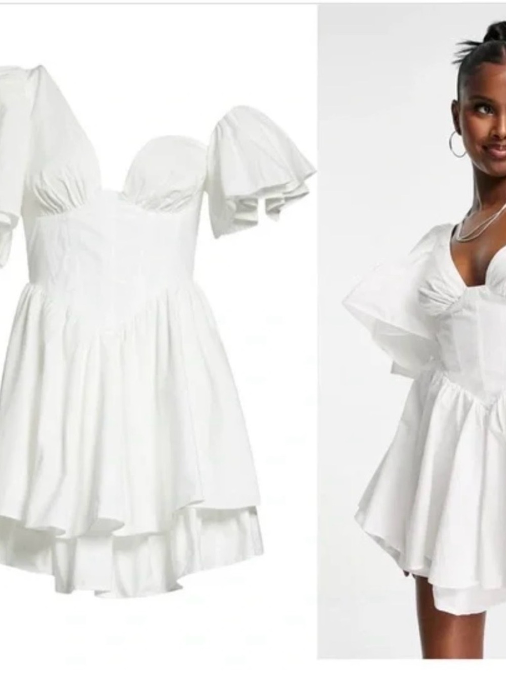 ASOS White One-Shoulder Ruffle Corset Mini Dress - Picture 2 of 11